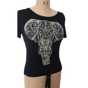 Moonchild Elephant black rhinestone tie front  T shirt Top With Lace Back S